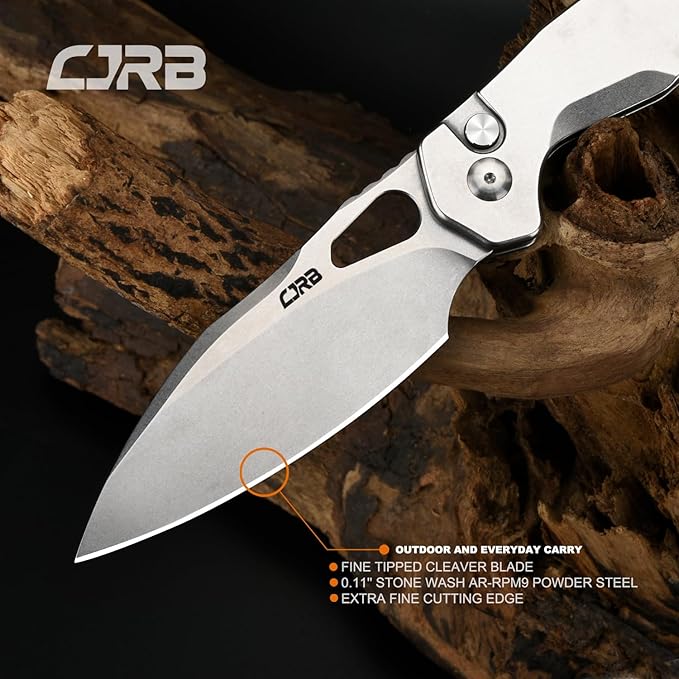 CJRB Frack Folding Pocket Knife, 3.9" AR-RPM9 Steel Blade PVD Coating Steel Handle EDC Knife