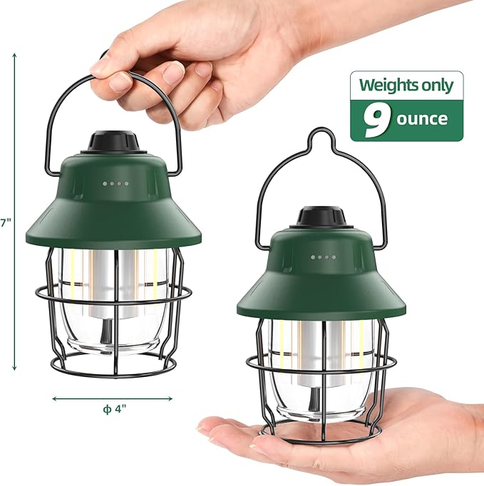 Rechargeable LED Camping Lantern, Mini Retro Portable Waterproof Lantern, 1000LM, 3 Light Modes
