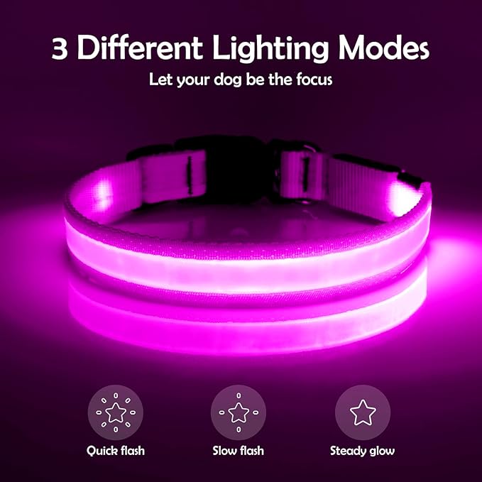 VIZPET LED Dog Collar, Light Up Dog Collar Adjustable USB Rechargeable Super Bright Safety Light