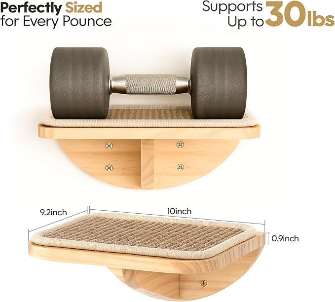 Cat Wall Shelves with Sisal Pads, 4-Piece Wooden Cats Furniture Set with Cat Window Perch, Flat