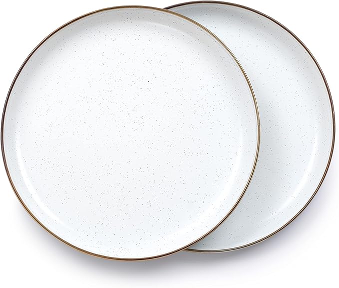 Barebones Enamel Deep Plate - Set of 2 Dinner Plates - Hand-Finished Baked Stainless Steel Trim