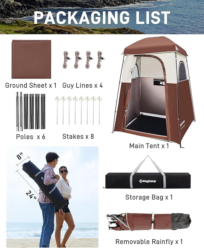 KingCamp Shower Tent, Portable Privacy Tent Outdoor Camping 1/2 Room Toilet Tents with Shower Bag &