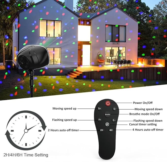 Elec3 Christmas Snow Projector Lights Outdoor, RGBW Snowfall Projector Lamp Rotating Falling Snow