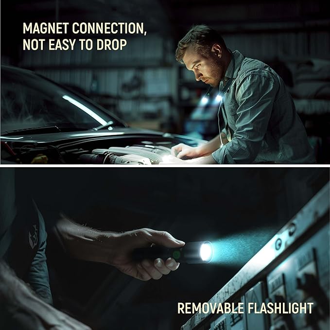 CLAKAP LED Neck Light, 1800Lumens Rechargeable Neck Flashlight with Magnetic Base, Detachable Neck