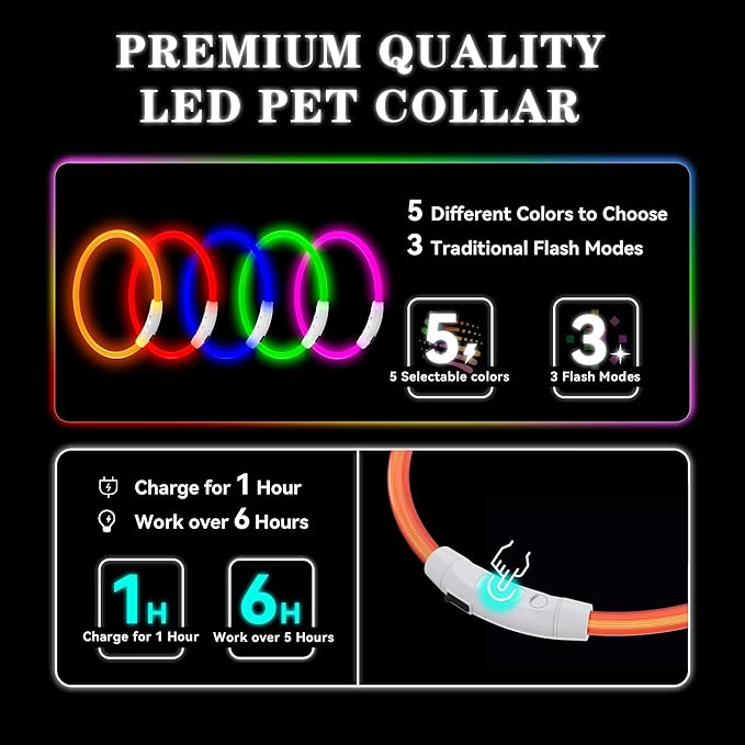 Light Up Led Dog Collar Rechargeable Waterproof, Glow in Dark Dog Collar, TPU Cuttable Lighted Dog