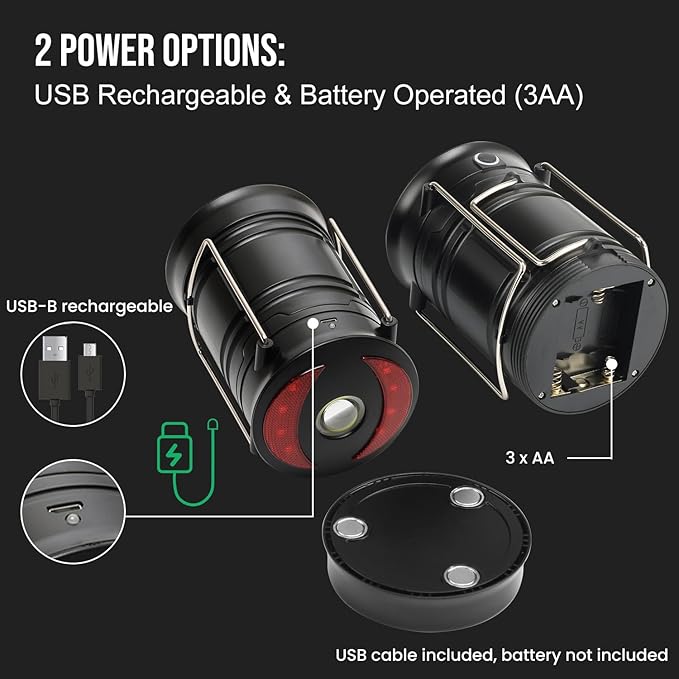 Lichamp 4 Pack Camping Lanterns Rechargeable and Battery Powered, Dual Power Source and 4 Mode