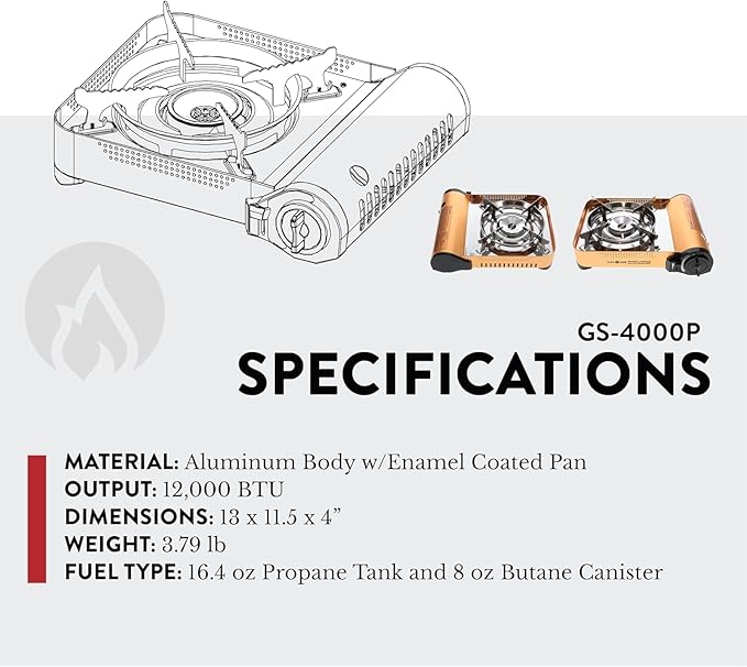 Gas ONE GS-4000P - Camp Stove - Premium Propane or Butane Stove with Convenient Carrying Case