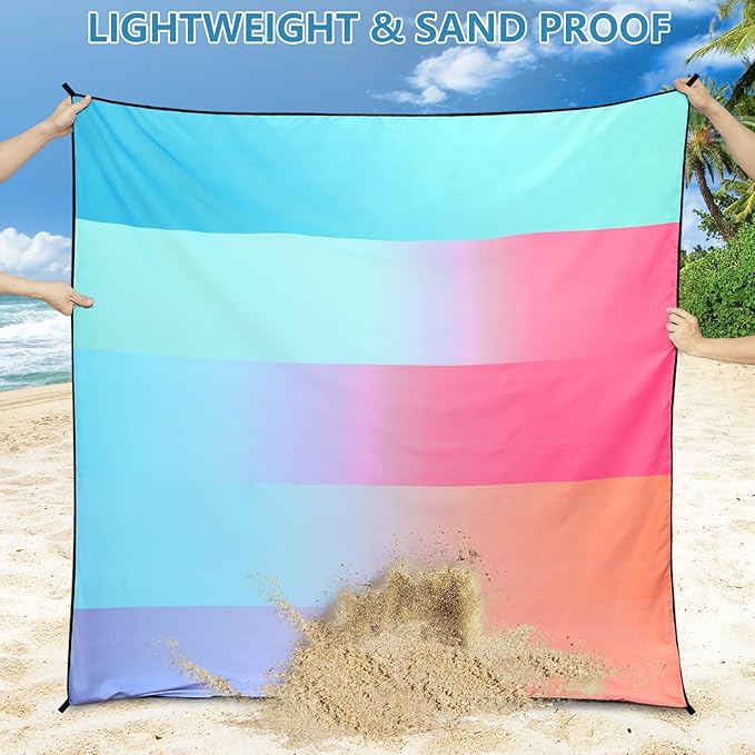 Beach Blanket Waterproof Sandproof Beach Mat 79" X 83"/10'x9'for 2-8 Adults Quick Drying Outdoor