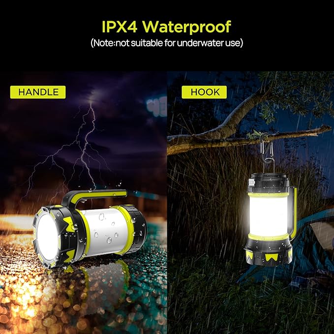 Rechargeable Flashlights Camping Lantern,6 Modes LED Bright Flashlight 3000mAh Battery, IPX4