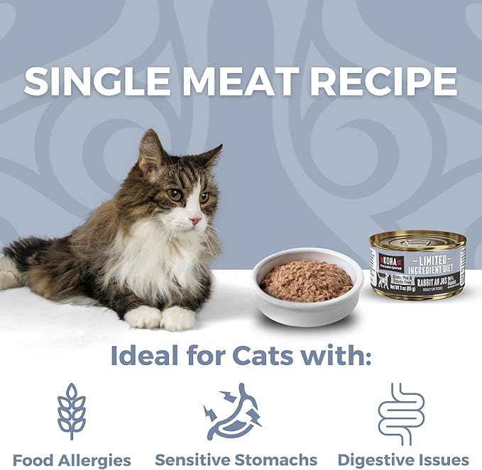 KOHA Limited Ingredient Diet Rabbit Pate for Cats - Single Meat Wet Cat Food for Sensitive Stomachs