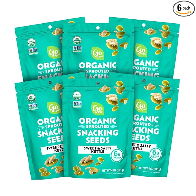 Go Raw Organic Sprouted Sweet & Salty Kettle Snacking Seeds, 4 oz, 6 Pack, Pumpkin & Sunflower
