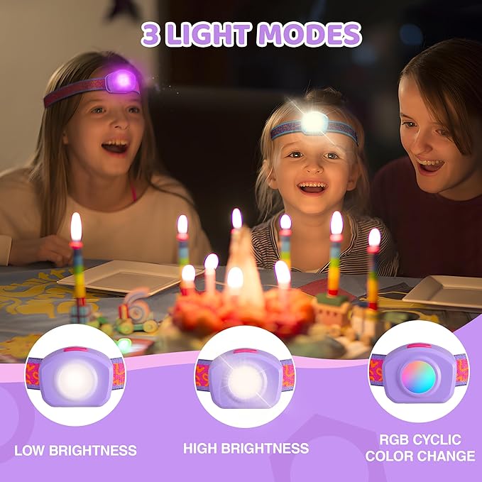 EverBrite LED Headlamp Rechargeable Kids Headlamp with RGB Mode and Adjustable Headband, 3 Modes