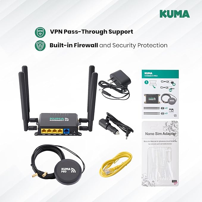 KUMA Connect PRO 4G LTE - RV WiFi Kit for Stable RV Internet - Sim Card Modem & WiFi Router for 32