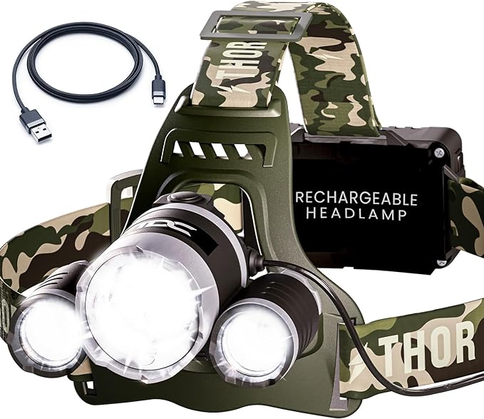 TDC Head Lamp Led Rechargeable Super Bright - USB-C Headlamp for Adults - Head Lights for Forehead