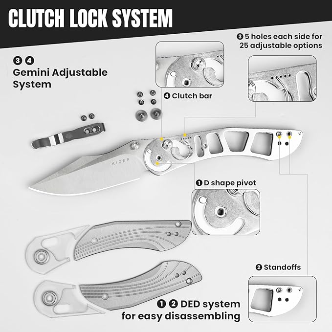 Kizer Mini Mystic Pocket Knife, 3.2" Nitro-V Blade EDC Knife with Gray Aluminum and Acrylic Handle