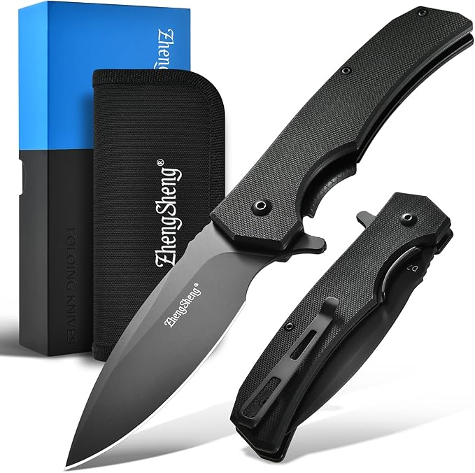Praxis Folding Pocket Knife, 3.6" PVD Titanium Coating D2 Steel Blade Foldable Knife with G10