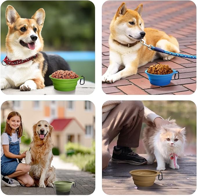 PetBonus 2-Pack Large Silicone Collapsible Dog Bowls, 34oz/1000ml BPA Free Portable Foldable Travel