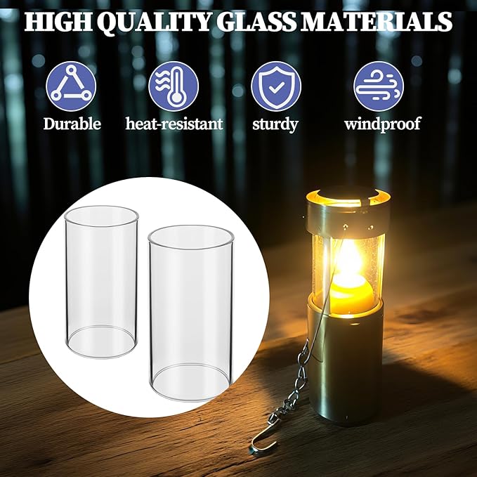 2-Pack Compatible Replacement Glass Chimney for UCO Candle Lantern, Durable & Heat-Resistant Glass