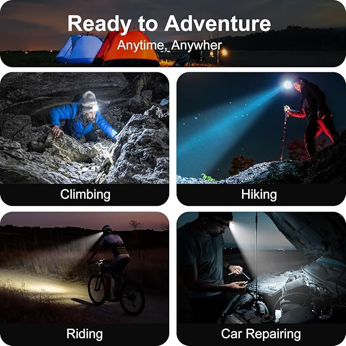 Mini Rechargeable Headlamp Flashlight,Super Bright LED,Sensor Control, 5 Light Settings, IPX5