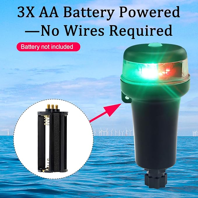 Kayak Battery Portable Navigation LED Lights Multi- Adaptors 3AA Battery Inflatable Boat Surface