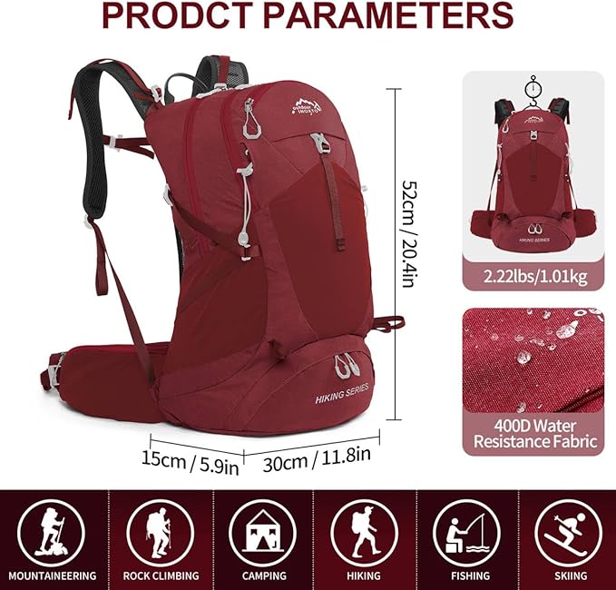 Hiking Backpack, Waterproof Hiking Daypack with 3L Water Bladder and Rain Cover, Lightweight Travel