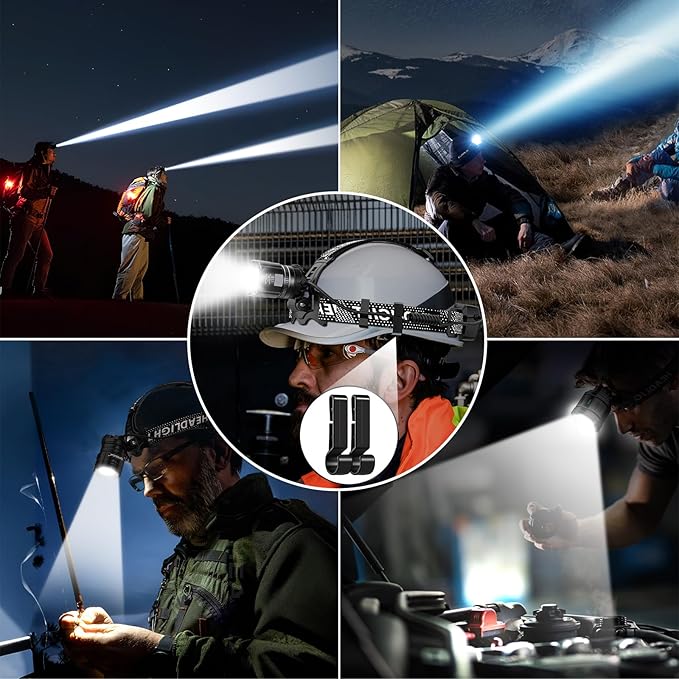 Super Bright LED Headlamp, High Lumen Rechargeable Head Lamp with Motion Sensor, 5 Modes, IPX5