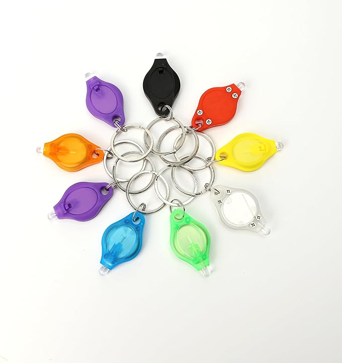 9PCS Mini Small LED Keychain Ring Flashlight, White Rows Ultra High Bright Tiny Micro UV Lighting