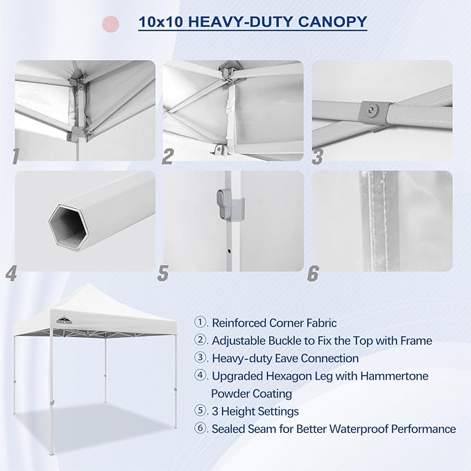 EAGLE PEAK 10x10 Heavy Duty Pop up Commercial Canopy Tent, Instant Marketplace Sun Shelter with