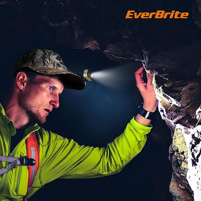 EverBrite Rechargeable LED Headlamp, Only 1.59 OZ Ultra-Light with Hat Clip, IP67 Waterproof