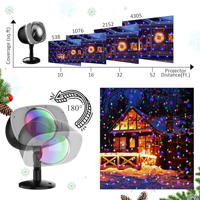 Christmas Snowfall Projector Lights Outdoor, Dynamic Snow Falling Lighting Effects Holiday