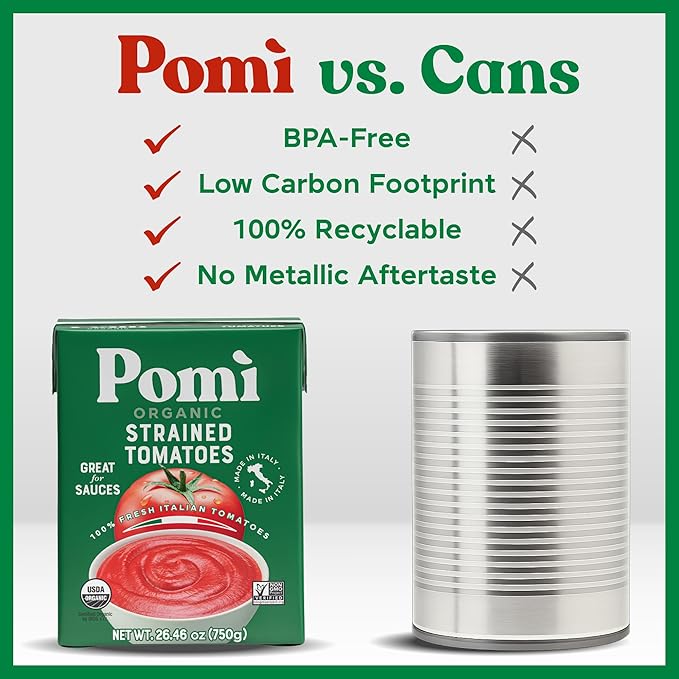 Pomì Organic Strained Tomatoes 26.46oz (Pack of 12)- Creamy, Velvety Puree - 100% Fresh Italian