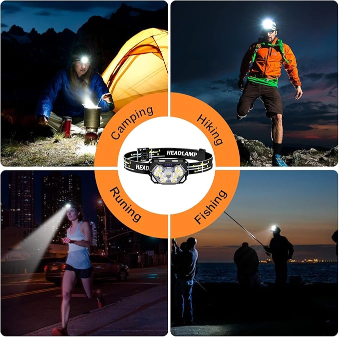 9 LED Headlamp Rechargeable 2 Pack, 2000 Lumens Super Bright Head Lamp with Red Light, 10 Modes