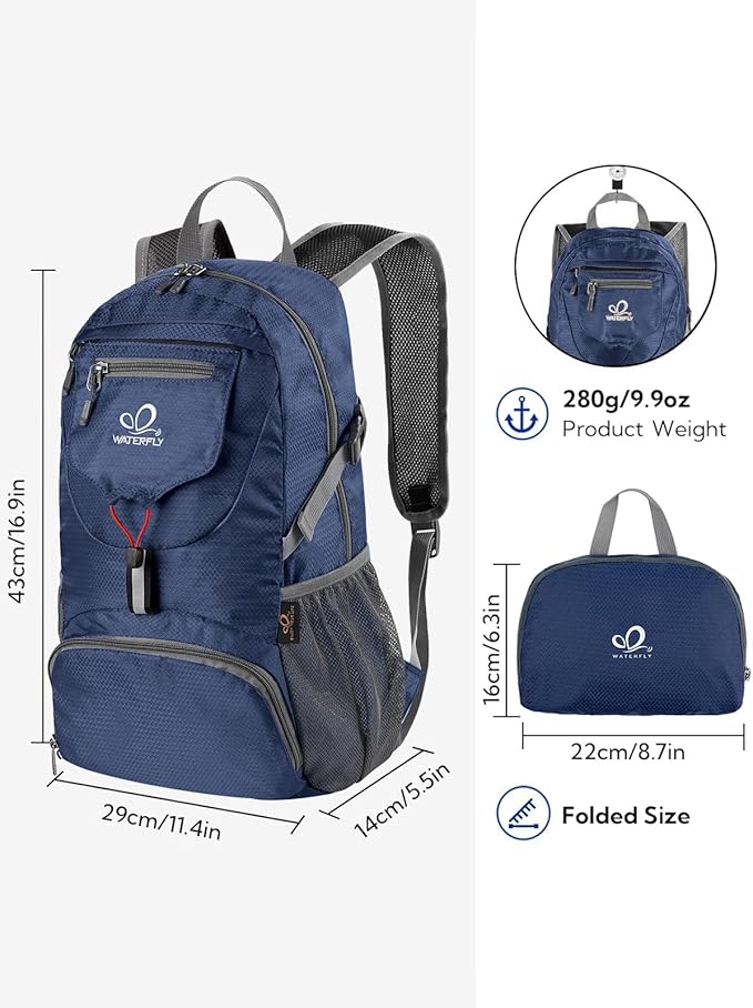 WATERFLY Small Lightweight Packable Backpack: 20l Ultra Light Foldable Travel Hiking Camping
