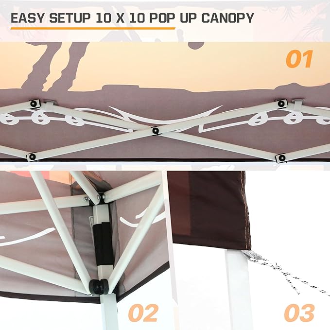 EAGLE PEAK 10x10 Slant Leg Pop-up Canopy Tent Easy One Person Setup Instant Outdoor Beach Canopy
