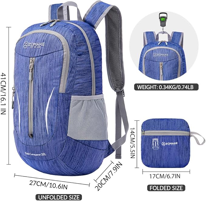 ZOMAKE 25L Ultra Lightweight Packable Backpack, Foldable Hiking Backpacks Water Resistant Small