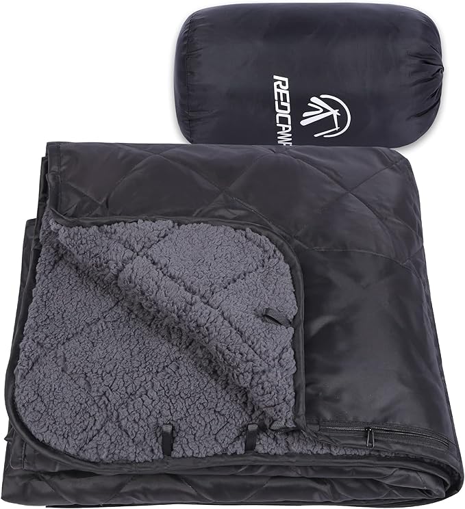 REDCAMP Large Warm Blanket with Sherpa Lining, Cold Weather Outdoor Blanket Windproof for Camping