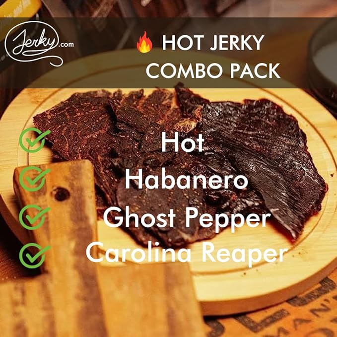 Jerky.com Hot Jerky Combo - Featuring Habanero, Ghost Pepper, Carolina Reaper, and Classic Hot Beef