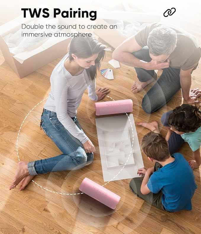 Bluetooth Speaker with HD Sound, Portable Wireless, IPX5 Waterproof, Up to 20H Playtime, TWS