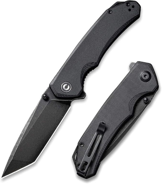 CIVIVI Brazen Folding Pocket Knife,3.5-Inch Tanto D2 Plain Blade,G-10 Outdoor Camping Hiking Knife
