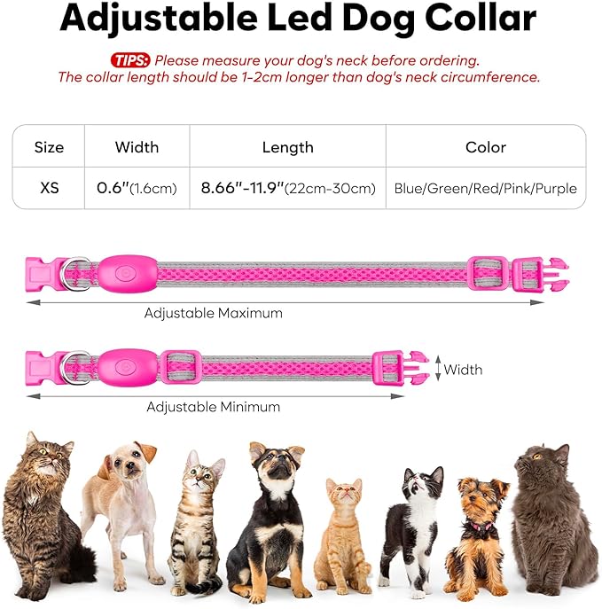 Flashseen LED Cat Collar,Light Up Dog Collar Rechargeable, Dog Lights for Night Walking