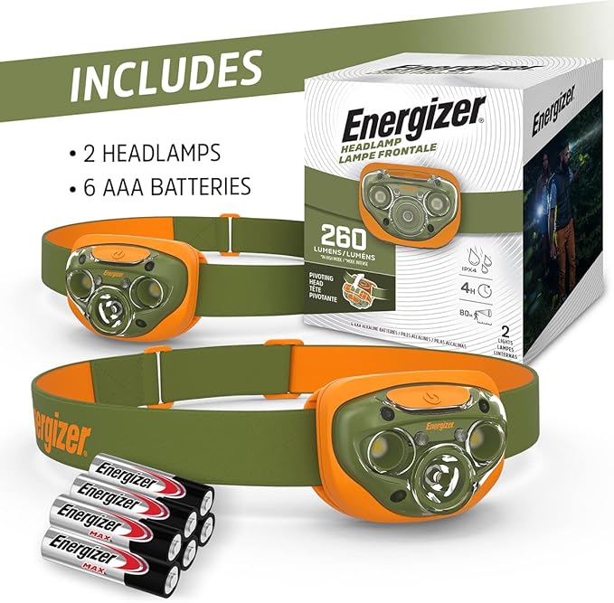 Energizer LED Headlamp PRO (2-Pack), IPX4 Water Resistant Headlamps, High-Performance Head Light