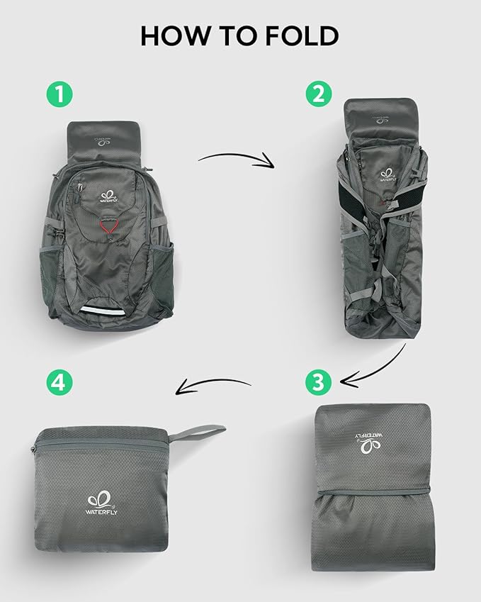 WATERFLY Lightweight Packable Hiking Backpack: 30L Foldable Travel Daypack Ultralight Camping Day