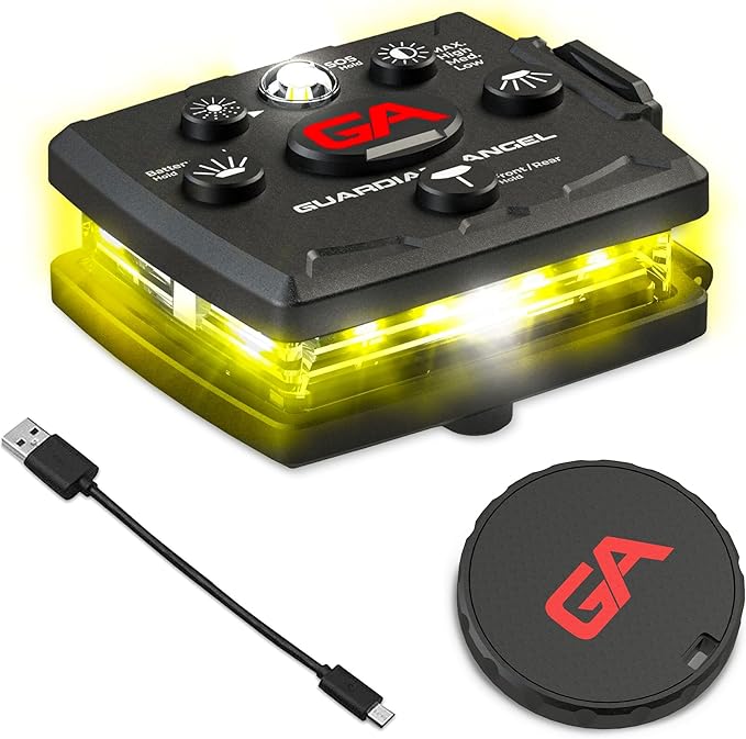 Guardian Angel Micro Series Safety Lights, Beacon Device (Yellow Front & Yellow Rear) |Rechargeable
