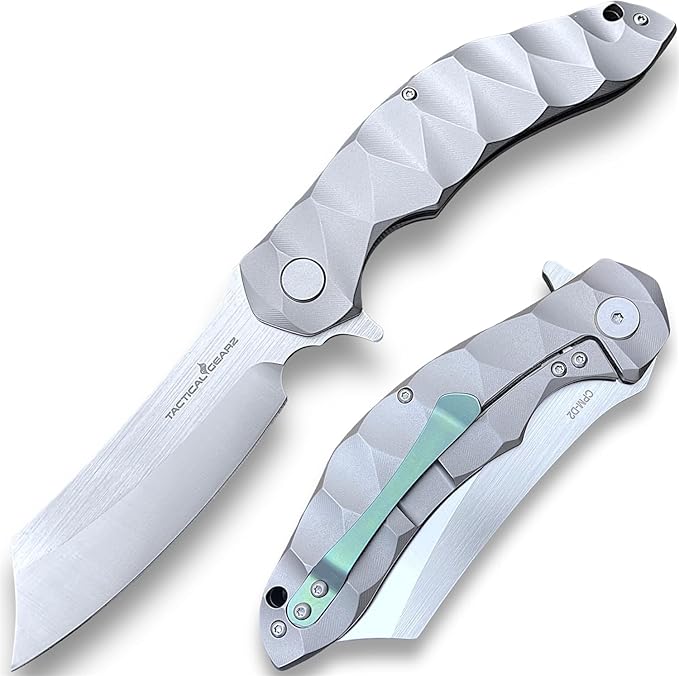 TACTICAL GEARZ Custom Titanium Pocket Folding Knife, Solid Tc4 Titanium Handle, CPM-D2 Steel DAO