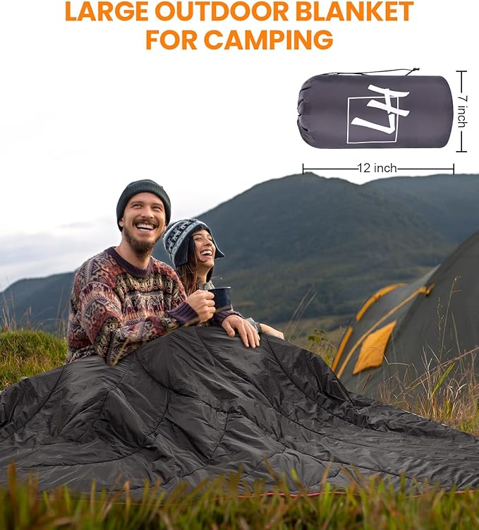 Outdoor Puffy Camping Blanket, Lightweight Down Alternative Puffy Waterproof Stadium Blanket with