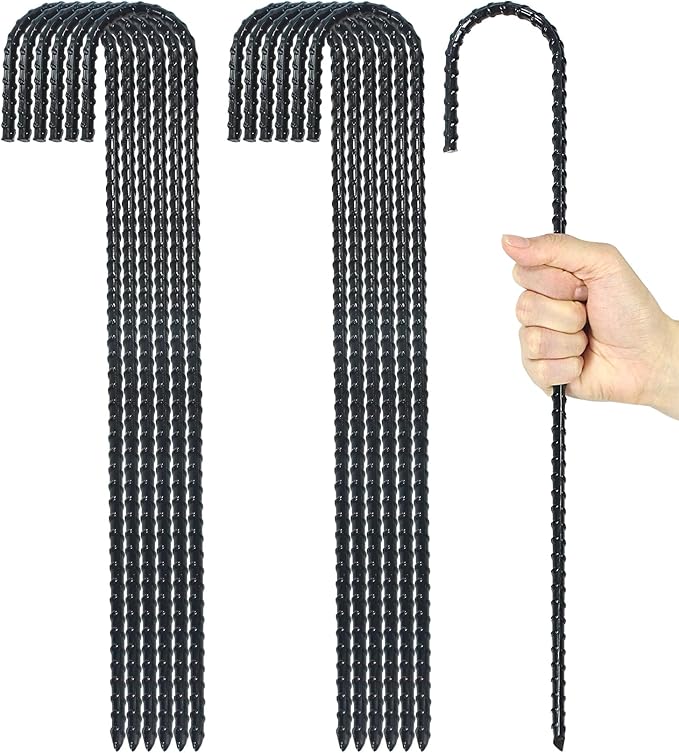 16 Inch Ground Rebar Stakes, J Hook Extra Heavy Duty Rust Proof Coated Steel Ground Anchors with