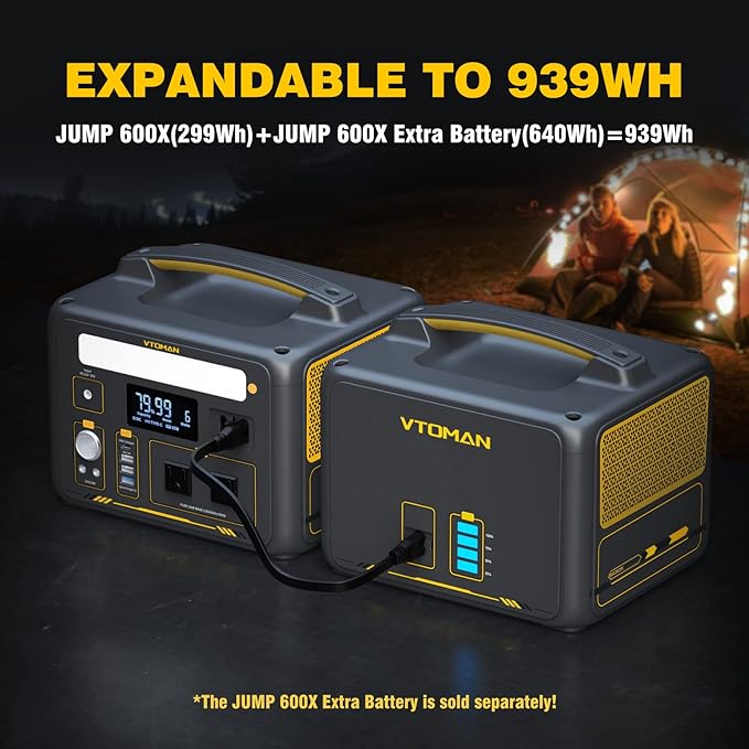 VTOMAN Jump 600X Portable Power Station with 110W Solar Panel, 600W/299Wh LiFePO4 Battery Solar