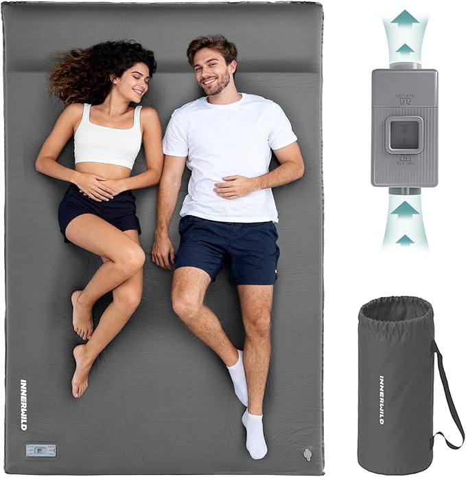 Double Camping Sleeping Pad with Electric Pump, 3.15" Thick 2 Person Self Inflating Memory Foam