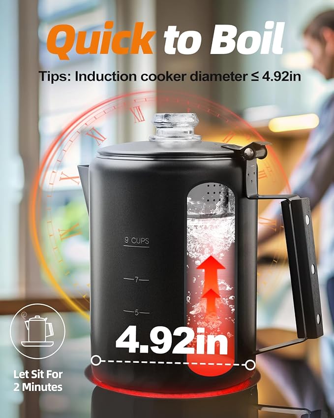 MEREZA Coffee Percolator Stovetop Camping Coffee Pot Stainless Steel 9 CUP Camping Coffee Maker