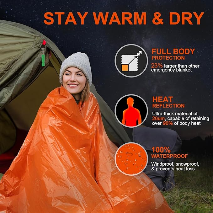 Emergency Blankets for Survival, 2-Pack/4-Pack Space Blankets, Gigantic & Extremely Thick Mylar